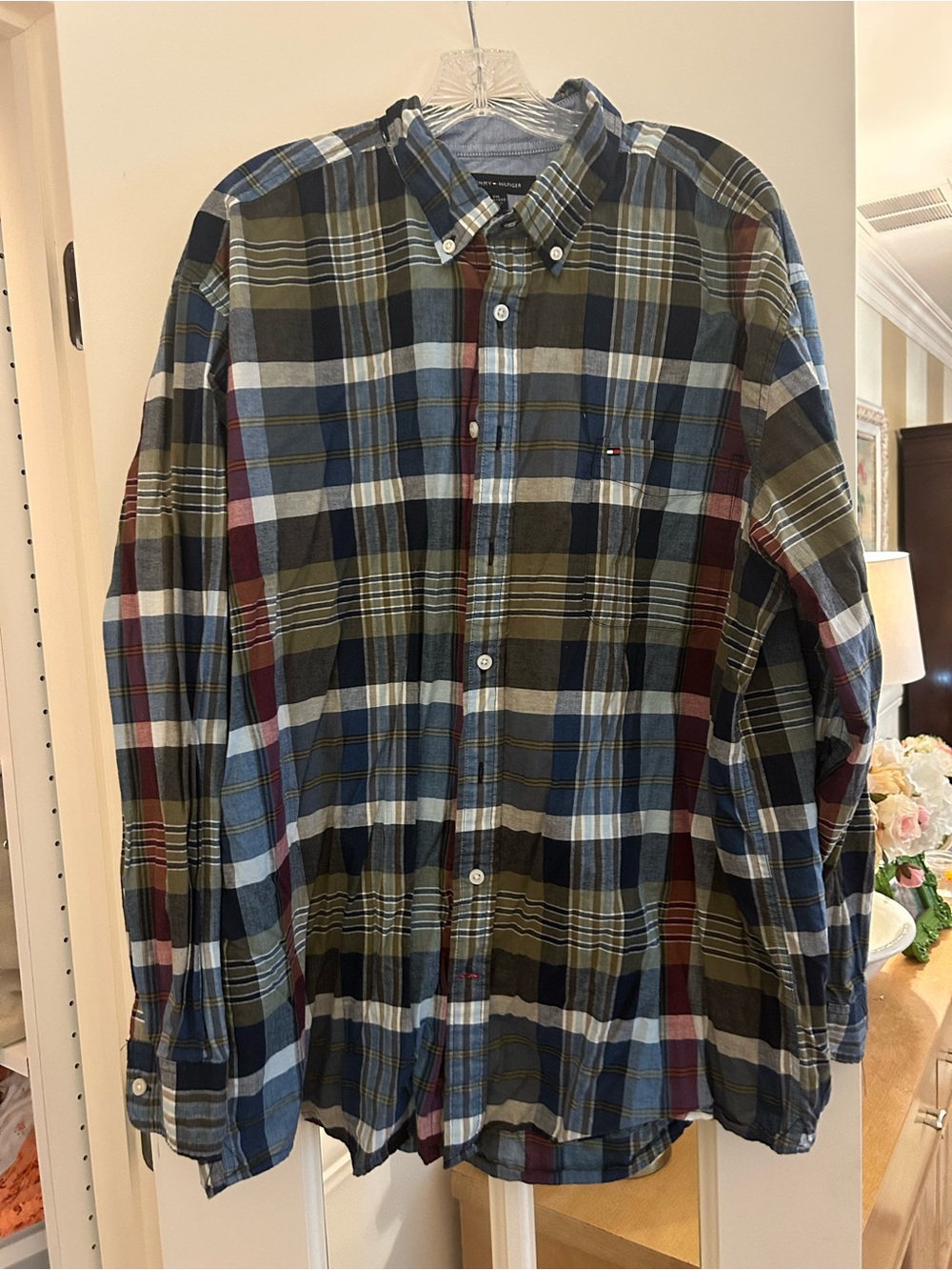 Tommy Hilfiger Blue, Green & Maroon Plaid Button-Down Shirt